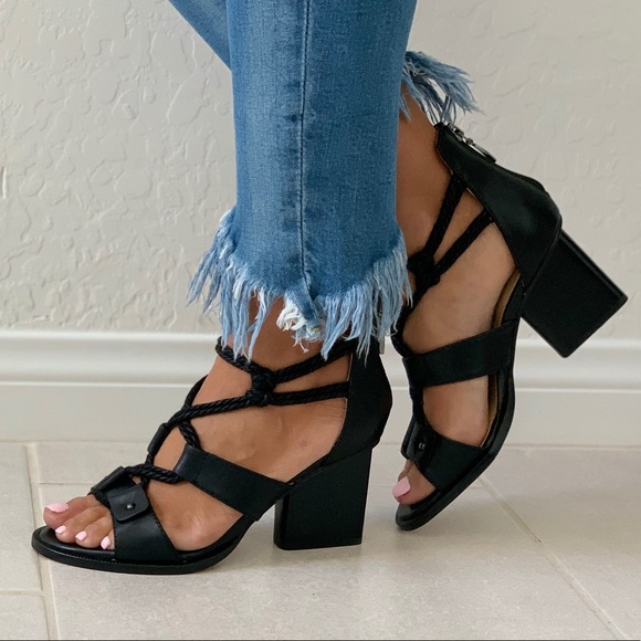 NIB Black Rope Tie Detail Asymmetrical Heel Pump - Picture 5 of 7